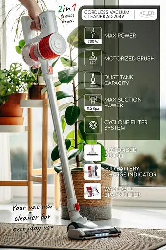 Пилосос Adler AD 7051 бездротовий 300Вт 0.6 л LCD дисплей щітка зі світлодіодним підсвічуванням - фото 7