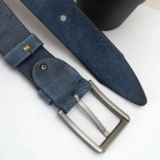 Ремінь чоловічий шкіряний JK-4052 (130 см) під джинси синій потертий - фото 4