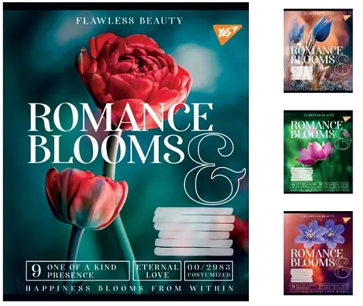 Зошити учнівські 36 аркушів лінія. YES Romance blooms 15 шт. в упаковці