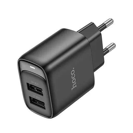 Мережевий зарядний пристрій Hoco C141A Smart dual-port charger(EU) Чорний - фото 1