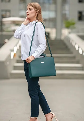 Жіноча шкіряна сумка для ноутбука і документів зелена - фото 7