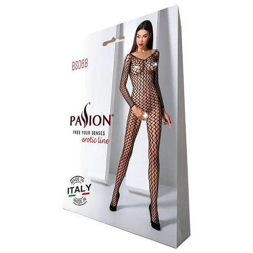 Бодистокинг Passion BS068 комбинезон крупная сетка длинный рукав S/M/L black - фото 7