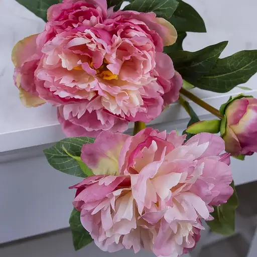 Пион искусственный тройная ветка 75 см цветок для декора и букетов розовый - фото 3