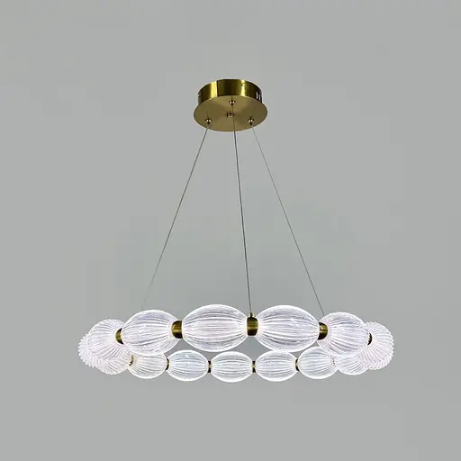 Led люстра з прозорими рельєфними кульками у латунному кільцевому корпусі Ø 58 см | Line F | Арт. MJ343-580 AB+CL - фото 1