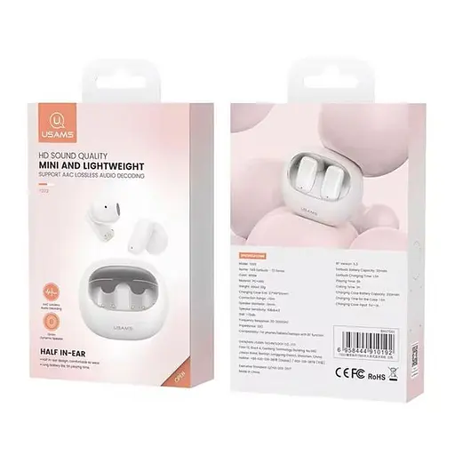 Беспроводная стерео гарнитура Usams US-TD22 TWS Earbuds - TD Series BT5.3, 30mAh, 230mAh, 4h, white - фото 4