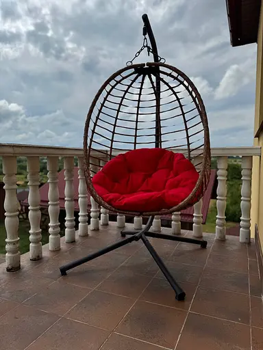 Підвісне садове крісло гойдалка Gordon кокон / гніздо SAN VITO з м'якою червоною подушкою Коричневий - фото 3