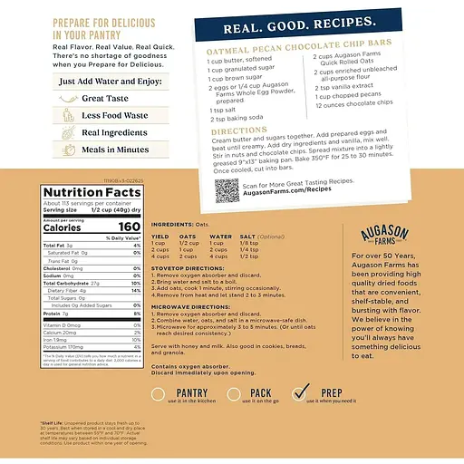Овсяные хлопья быстрого приготовления Augason Farms с большим сроком годности до 30 лет 113 порций - фото 3