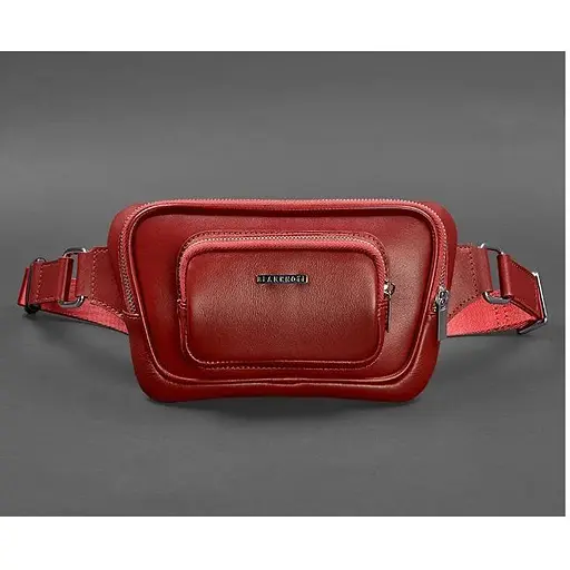 Шкіряна поясна сумка-бананка Трапеція червона - фото 1