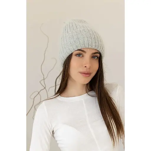 Теплая женская шапка Ангора Лили с флисовой подкладкой Серый - фото 1