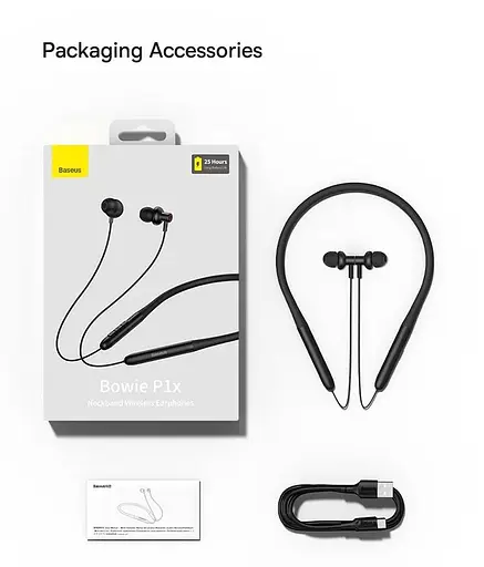 Навушники бездротові Baseus Bowie P1x In-ear Neckband із шийною дугою чорні - фото 5