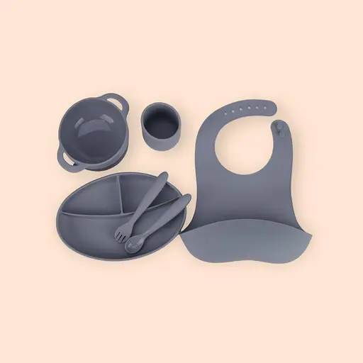 Набор силиконовой посуды для прикорма детей, 6 предметов, Grey - фото 1