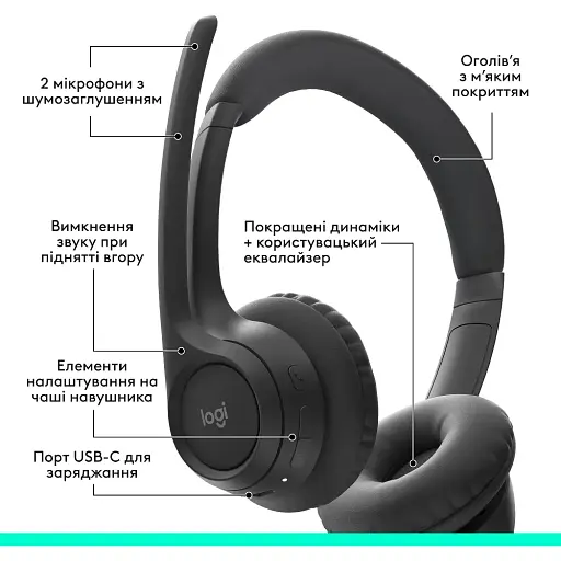 Гарнітура Logitech Zone 300 Wireless Headset BT Black (981-001407) (6996322) - фото 8