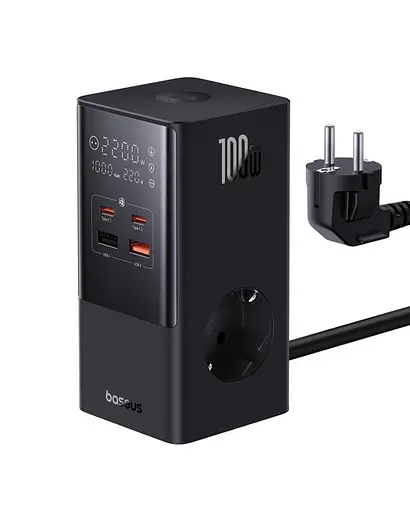 Зарядное устройство для удлинителей Baseus PowerCombo Tower Power Strip 2AC+2U+2C 100W 1.5m - фото 1
