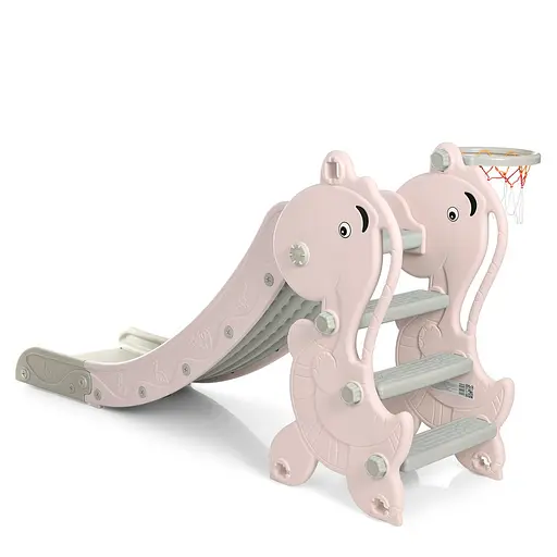 Дитяча гірка BAMBI YG2020-2-1-8 з баскетбольним кільцем, ш79-г175-в89см, рожева - фото 3