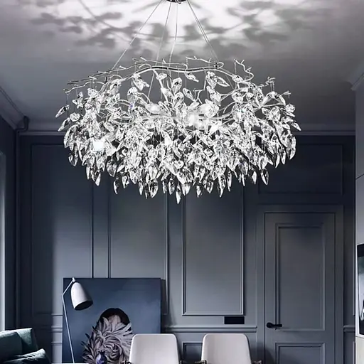 Сучасна підвісна люстра в хромі з серії світильників з флористичних мотивів Ø 100 см | Line F | Арт. MD6007-1000 CH - фото 1