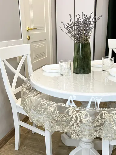 Силиконовая скатерть с бежевым кружевом Арка 15 см 310х130 см - фото 6