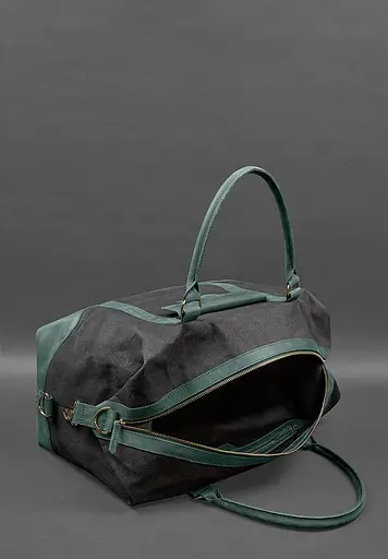 Дорожная сумка из конваса и натуральной кожи Crazy Horse зеленая - фото 7