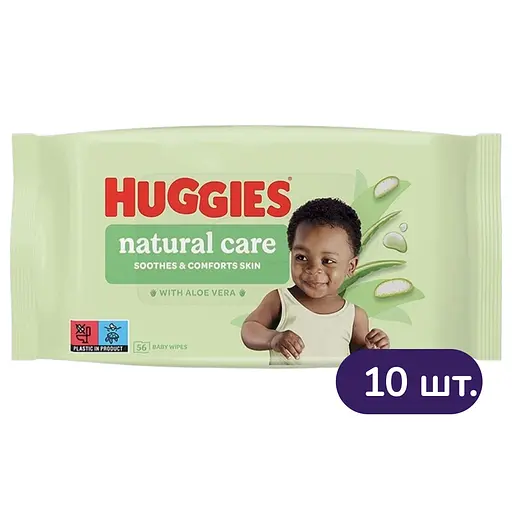 Вологі серветки Huggies Natural Care 560 шт. (10 уп. х 56 шт.) - фото 1
