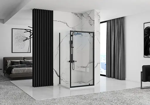 Душова кабіна Rea Rapid Swing 100x90 black REA-K6423 + REA-K6409, Чорний матовий, Універсальна, прозорий - фото 4