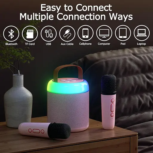 QKTYB караоке-машина для дітей, міні-караоке Bluetooth для дорослих, портативна колонка для караоке-машини з 2 бездротовими - фото 2