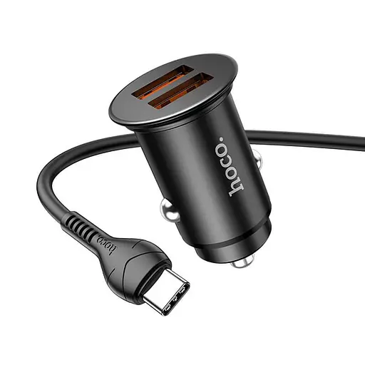 Адаптер автомобильный Hoco Type-C Cable Developer dual port Car charger set NZ1 |2USB, 3A, 36W, QC| - фото 2