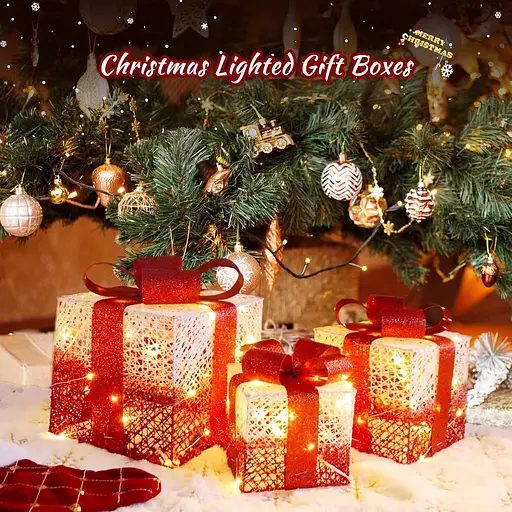 Уличные украшения Рождественские подарочные коробки с подсветкой 3 шт. - фото 4