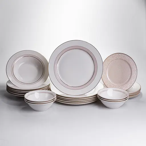 Столовий сервіз золотий на 6 персон 24 предмети набір порцелянових тарілок для сервірування столу сервіз тарілок Бежевий Yiwu HP-HK-A12 - фото 2