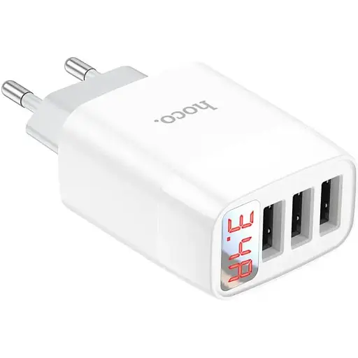 Зарядний пристрій Hoco Easy charge digital display charger C93A 3USB сам блок - фото 1