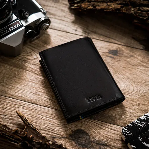 Кошелек кожаный мужской Peterson 303UP черный с трезубом в коробке - фото 5