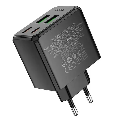 Зарядний пристрій блок на 4 виходи (порта USB) Hoco CS19A 2*USB-C + 2*USB 65W чорний - фото 4