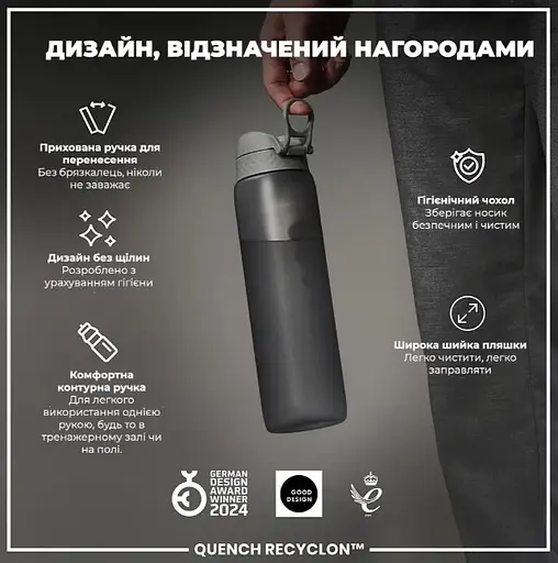 Пляшка для води ION8 1000 мл (ЕКО пляшка) BPA Free Grey (I8RF1000GRY) - фото 4
