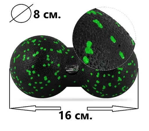 Набір для масажу та йоги PowerPlay PP_4091 EPP (2 м'ячики + валик масажер 15*5,3 см.) Green + гумка 5.5 кг (PP_4091_Green) - фото 6