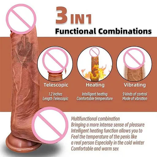 Реалистичный вибратор с поступательными движениями и подогревом 22 см - Коричневый - фото 4