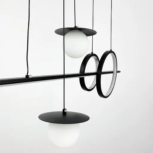 Видовжена чорна LED люстра з 2 світлодіодними колами та 2 плафони Line.F Довжина 120 см - фото 5