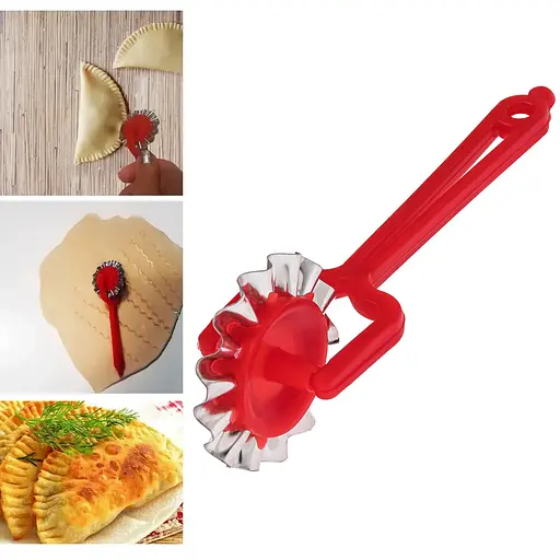 Нож ролик тесторез узкий фигурный зубчатый для теста и вырезания чебуреков Красный 84136 - фото 2