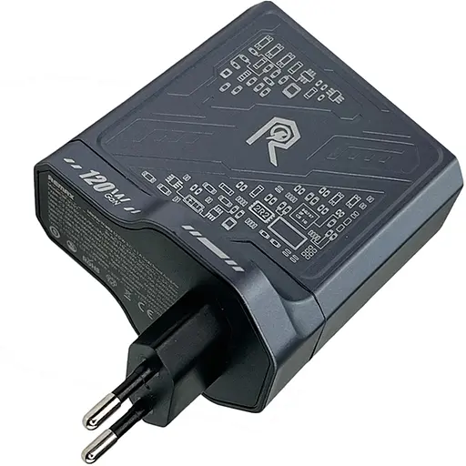 Зарядный адаптер Remax Mecha Warrior 1A+3C RP-U107 быстрая зарядка GaN 120W 3xType-C + 1xUSB-A Черный - фото 4
