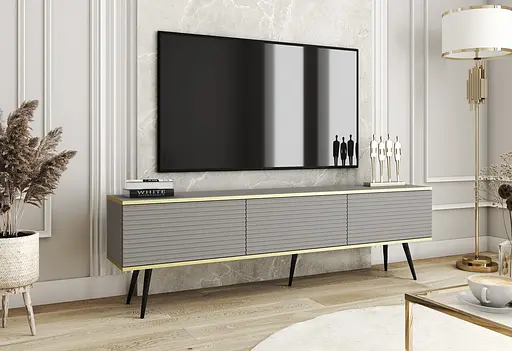 Тумба під телевізор Perfect Home Оро / Oro 3-дверна з чорними ніжками RTV175 MDF Сірий (PFH-091344)