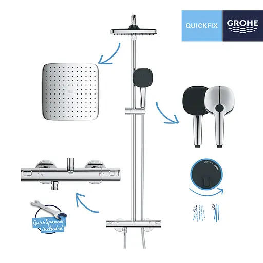 Душова система термостатична Grohe QuickFix Vitalio Comfort System 250 Cube 26696001, Хром - фото 6