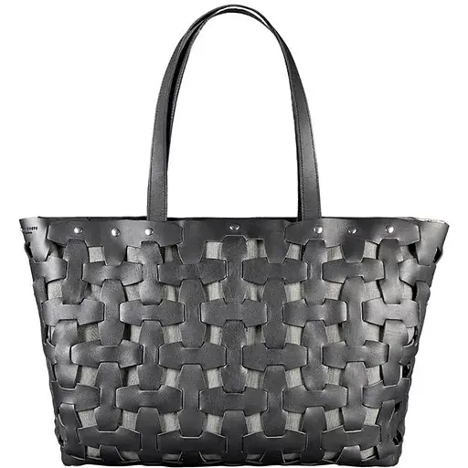 Шкіряна плетена жіноча сумка Пазл Xl чорна Krast - фото 1