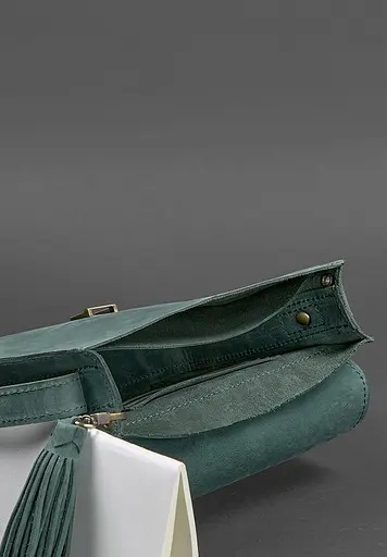 Шкіряна жіноча бохо-сумка Лілу зелена Crazy Horse - фото 4