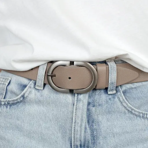 Ремінь жіночий шкіряний НС-3424 (120 см) зі сріблястою пряжкою бежевий - фото 5