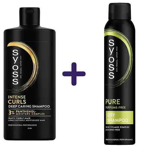 Набор: шампунь Syoss Intense Curls 440 мл + сухой шампунь Syoss Pure Fresh 200 мл