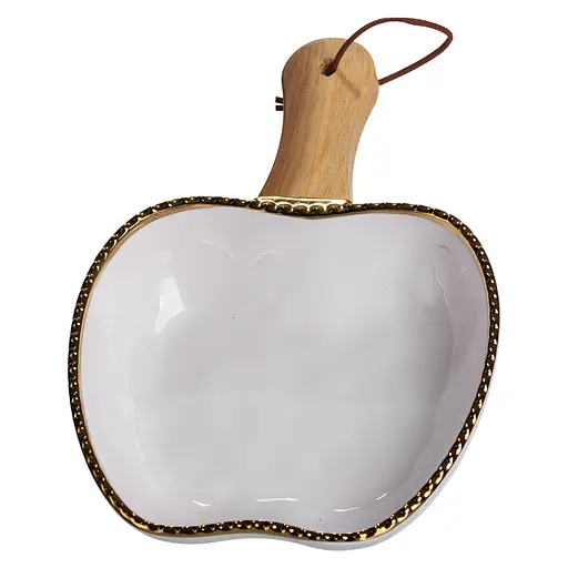 Тарелка фарфоровая глубокая с ручкой Яблоко 23×16×4 (см) сервировочное блюдо с ручкой для подачи тарелка сковорода Золото Yiwu ZJH-14-1 - фото 2