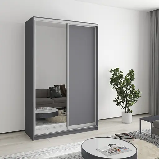 Шафа-купе дводверна MebelStar Стандарт AL ДСП/Дзеркало 130x60x210 см Антрацит (MBS-2417)