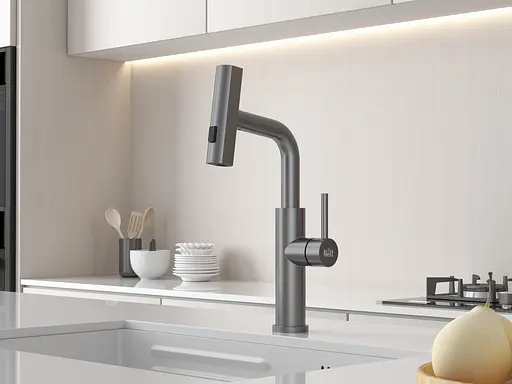 Cмеситель для кухни водопад с выдвижной лейкой графит Nett LGr-35 Графит - фото 9