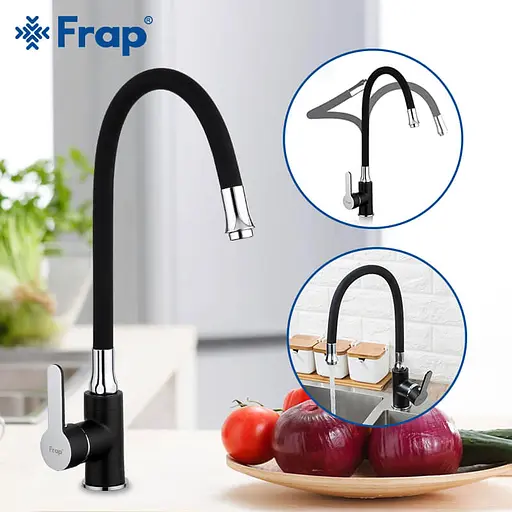 Смеситель для кухни гибкий излив U гайка черный/хром Ø35 Frap 1/10 F4042 Черный матовый - фото 7