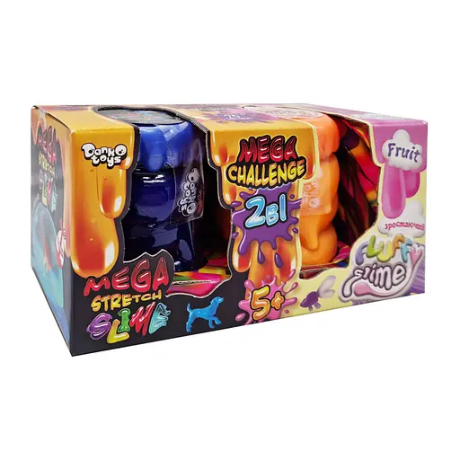Вязкая масса "2 в 1 "Mega Stretch Slime" и "Fluffy Slime" Danko Toys FLS-03-01U укр Сине-оранжевый - фото 1