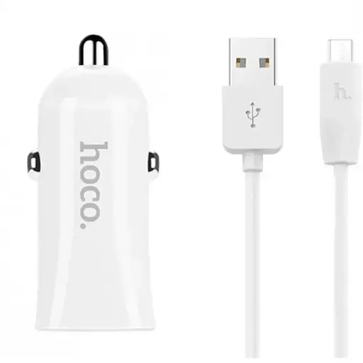 Автомобільний Зарядний пристрій 2USB Hoco Z12 White з кабелем USB-Lightning iPhone 6 2.4A - фото 1