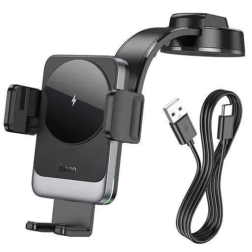 Автодержатель Hoco HW14 с беспроводной зарядкой 15W черный серый - фото 7