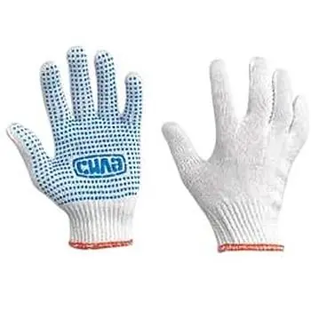 Рукавички Сила Х/Б з ПВХ точкою р10 білі+синій ПВХ стандарт
